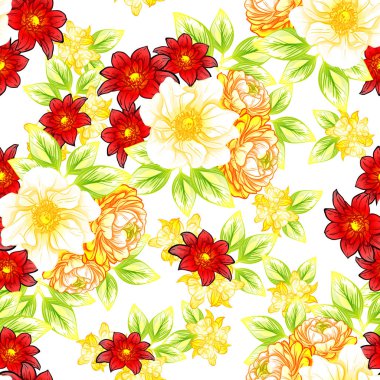 Sorunsuz vintage tarzı çiçek deseni. Renkli çiçek öğeleri