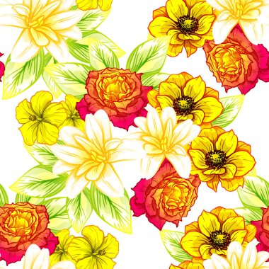 Sorunsuz vintage tarzı çiçek deseni. Renkli çiçek öğeleri
