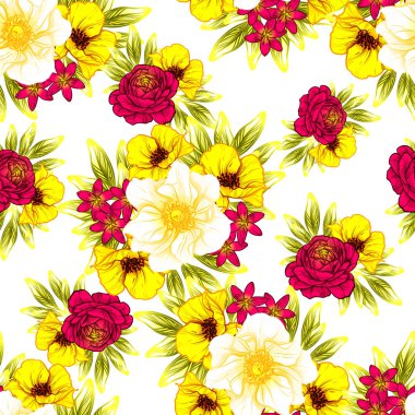 Sorunsuz vintage tarzı çiçek deseni. Renkli çiçek öğeleri