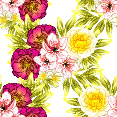 Sorunsuz vintage tarzı çiçek deseni. Renkli çiçek öğeleri