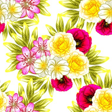 Sorunsuz vintage tarzı çiçek deseni. Renkli çiçek öğeleri