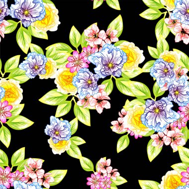 Sorunsuz vintage tarzı çiçek deseni. Renkli çiçek öğeleri