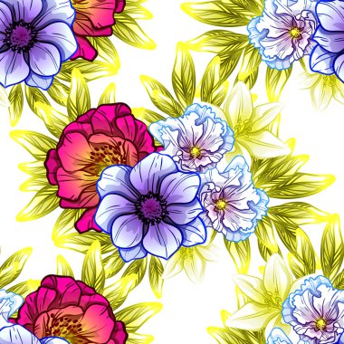 Sorunsuz vintage tarzı çiçek deseni. Renkli çiçek öğeleri