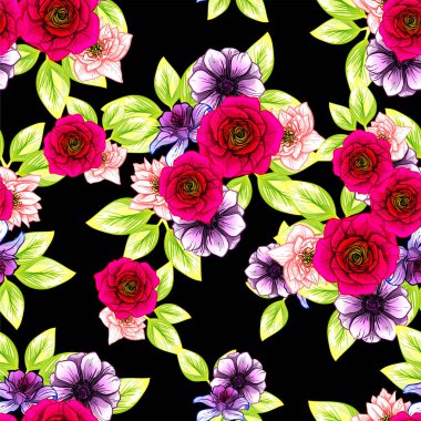 Sorunsuz vintage tarzı çiçek deseni. Renkli çiçek öğeleri