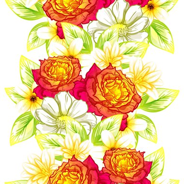 Sorunsuz vintage tarzı çiçek deseni. Renkli çiçek öğeleri