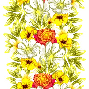 Sorunsuz vintage tarzı çiçek deseni. Renkli çiçek öğeleri