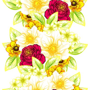 Sorunsuz vintage tarzı çiçek deseni. Renkli çiçek öğeleri