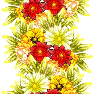 Sorunsuz vintage tarzı çiçek deseni. Renkli çiçek öğeleri