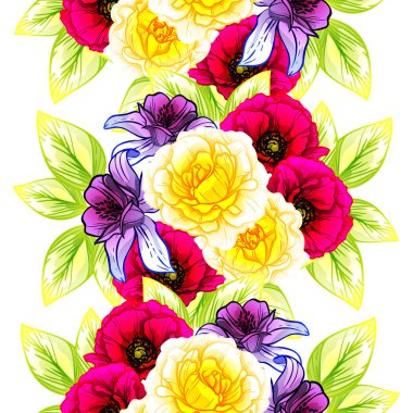 Sorunsuz vintage tarzı çiçek deseni. Renkli çiçek öğeleri