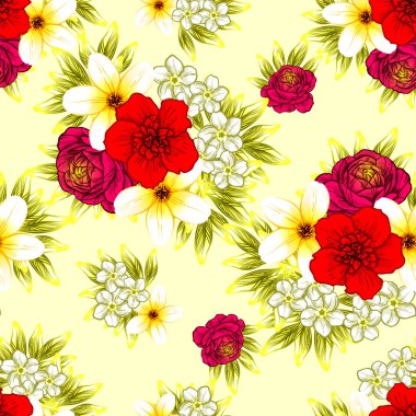 Sorunsuz vintage tarzı çiçek deseni. Renkli çiçek öğeleri