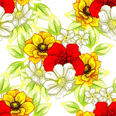 Sorunsuz vintage tarzı çiçek deseni. Renkli çiçek öğeleri