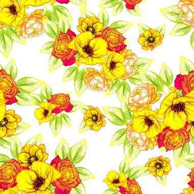 Sorunsuz vintage tarzı çiçek deseni. Renkli çiçek öğeleri