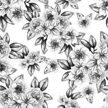 Sorunsuz vintage tarzı çiçek deseni. Kontur çiçek öğeleri