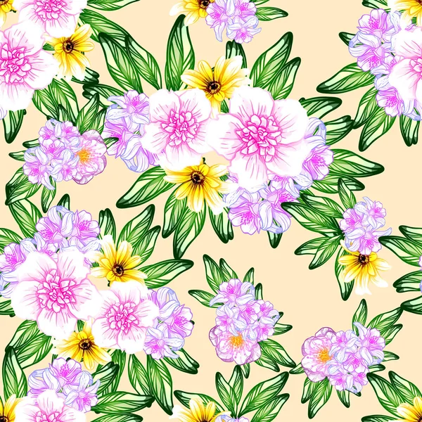 Modèle Fleur Style Vintage Sans Couture Éléments Floraux Couleur — Image vectorielle