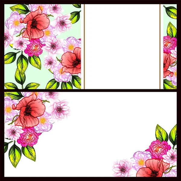 Vintage Stijl Bloem Bruiloft Kaarten Set Bloemenelementen Kleur — Stockvector