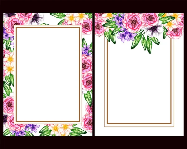 Conjunto Tarjetas Boda Flores Estilo Vintage Elementos Florales Color — Vector de stock