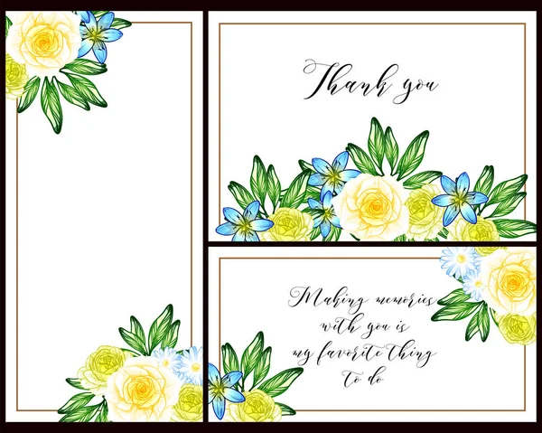 Conjunto Tarjetas Boda Flores Estilo Vintage Elementos Florales Color — Archivo Imágenes Vectoriales