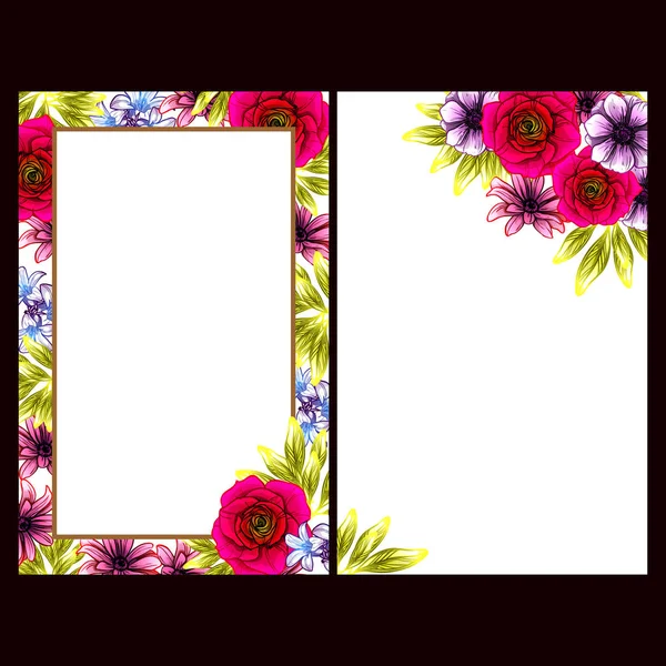 Conjunto Tarjetas Boda Flores Estilo Vintage Elementos Florales Color — Vector de stock