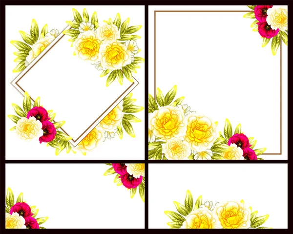 Conjunto Tarjetas Boda Flores Estilo Vintage Elementos Florales Color — Vector de stock