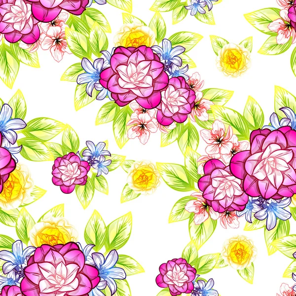 Modèle Fleur Style Vintage Sans Couture Éléments Floraux Couleur — Image vectorielle