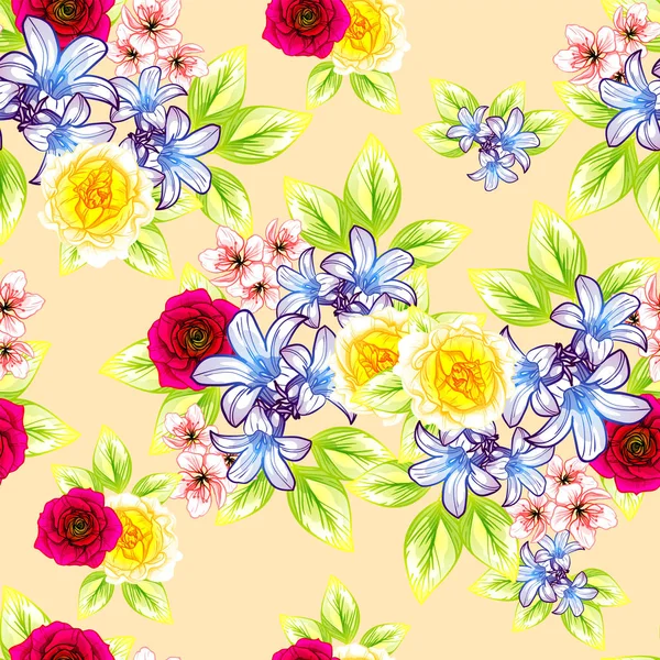 Modèle Fleur Style Vintage Sans Couture Éléments Floraux Couleur — Image vectorielle