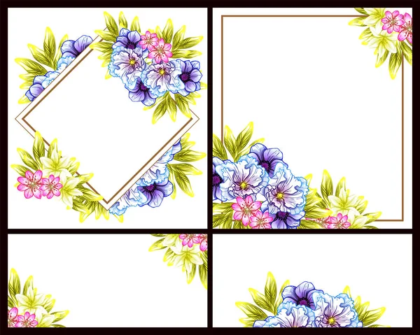 Vintage Stil Blomma Bröllop Kort Set Blommiga Inslag Färg — Stock vektor