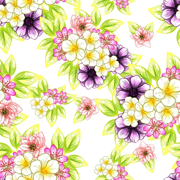 Sømløs Årgang Blomstermønster Blomsterelementer Farge – stockvektor