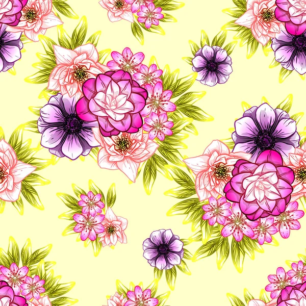 Modèle Fleur Style Vintage Sans Couture Éléments Floraux Couleur — Image vectorielle