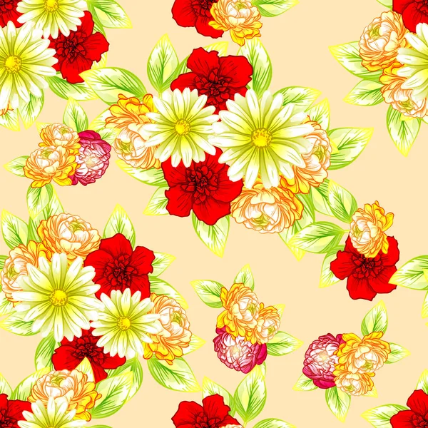 Modèle Fleur Style Vintage Sans Couture Éléments Floraux Couleur — Image vectorielle