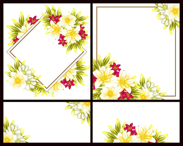 Vintage Stil Blomma Bröllop Kort Set Blommiga Inslag Färg — Stock vektor
