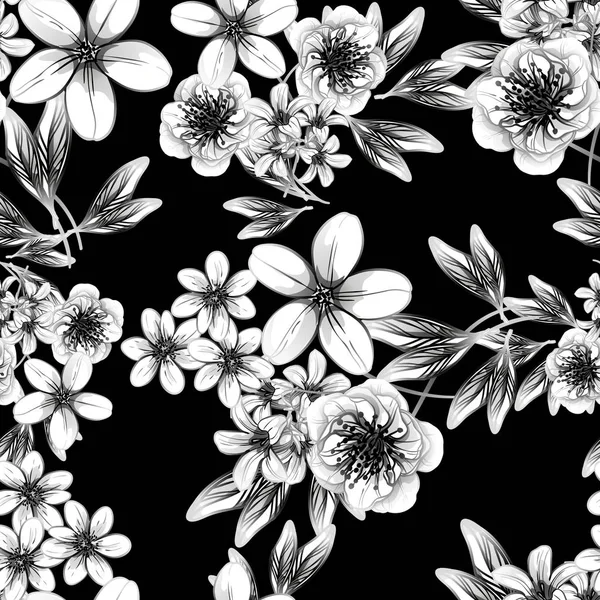 Květinový Vzor Bezešvé Vintage Styl Květinové Prvky Obrysu — Stockový vektor