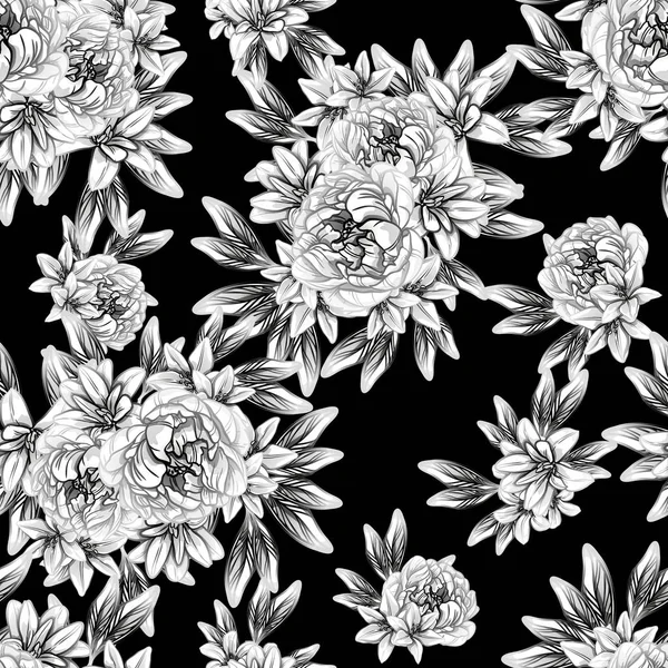 Naadloze Vintage Stijl Bloemenpatroon Floral Elementen Contour — Stockvector