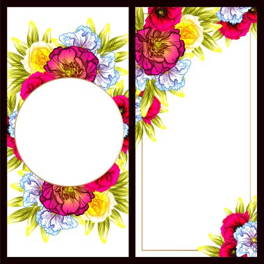 Klasik çiçek düğün kartları seti. Çiçek renginde elementler