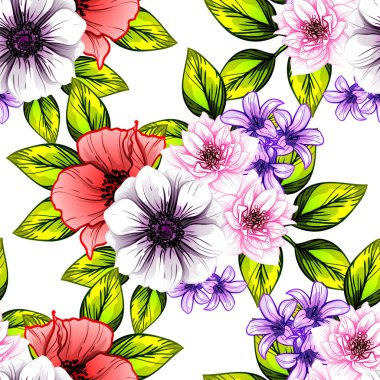 Sorunsuz vintage tarzı çiçek deseni. Renkli çiçek öğeleri