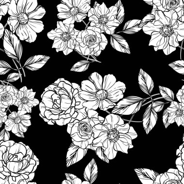 Sorunsuz vintage tarzı çiçek deseni. Kontur çiçek öğeleri