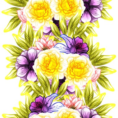 Sorunsuz vintage tarzı çiçek deseni. Renkli çiçek öğeleri