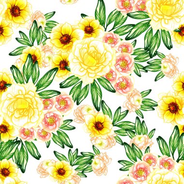 Sorunsuz vintage tarzı çiçek deseni. Renkli çiçek öğeleri