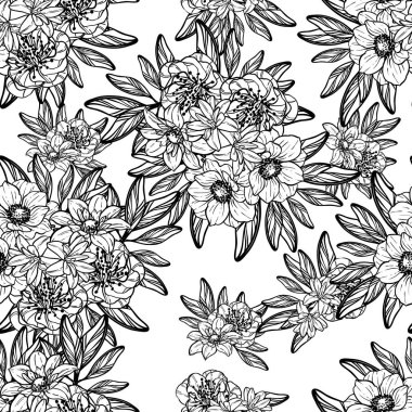 Sorunsuz vintage tarzı çiçek deseni. Kontur çiçek öğeleri