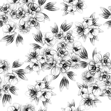 Sorunsuz vintage tarzı çiçek deseni. Kontur çiçek öğeleri