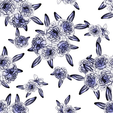 Sorunsuz vintage tarzı çiçek deseni. Kontur çiçek öğeleri