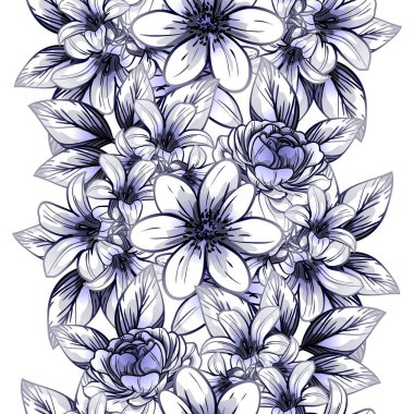 Sorunsuz vintage tarzı çiçek deseni. Kontur çiçek öğeleri