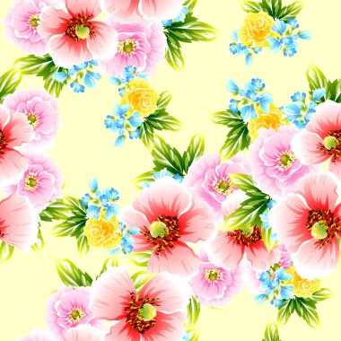 Sorunsuz vintage tarzı çiçek deseni. Renkli çiçek öğeleri