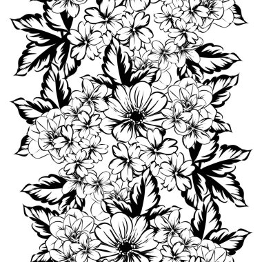 Sorunsuz vintage tarzı çiçek deseni. Kontur çiçek öğeleri