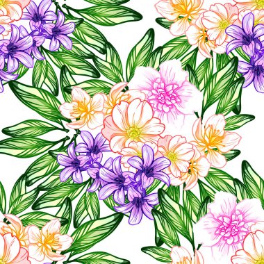 Sorunsuz vintage tarzı çiçek deseni. Renkli çiçek öğeleri