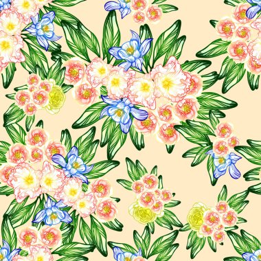 Sorunsuz vintage tarzı çiçek deseni. Renkli çiçek öğeleri