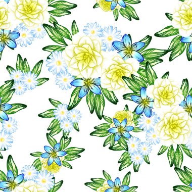 Sorunsuz vintage tarzı çiçek deseni. Renkli çiçek öğeleri