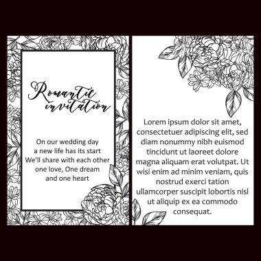 Klasik çiçek düğün kartları seti. Çiçek elementleri ve çerçeveleri.