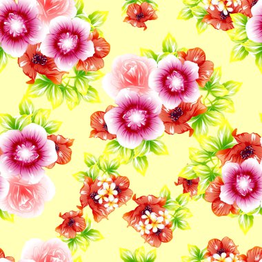Sorunsuz vintage tarzı çiçek deseni. Renkli çiçek öğeleri