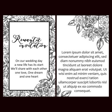 Klasik çiçek düğün kartları seti. Çiçek elementleri ve çerçeveleri.