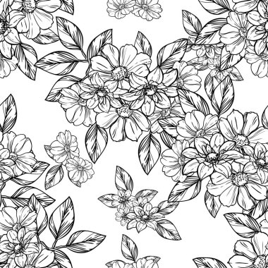 Sorunsuz vintage tarzı çiçek deseni. Kontur çiçek öğeleri
